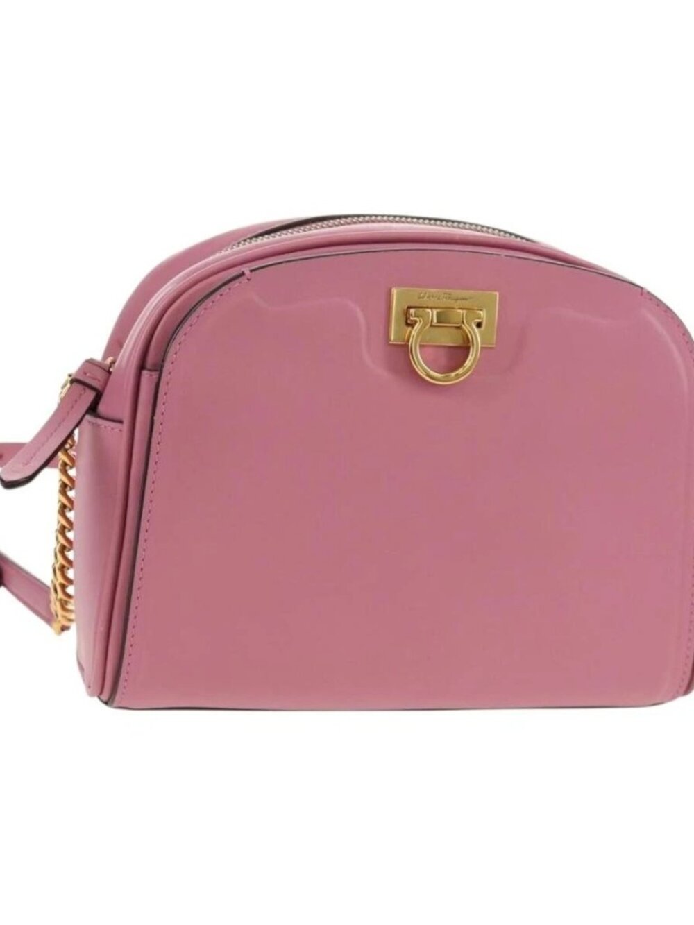 Salvatore Ferragamo Gancini Shoulder Bag Leather Pink Gold Auth BA8838V